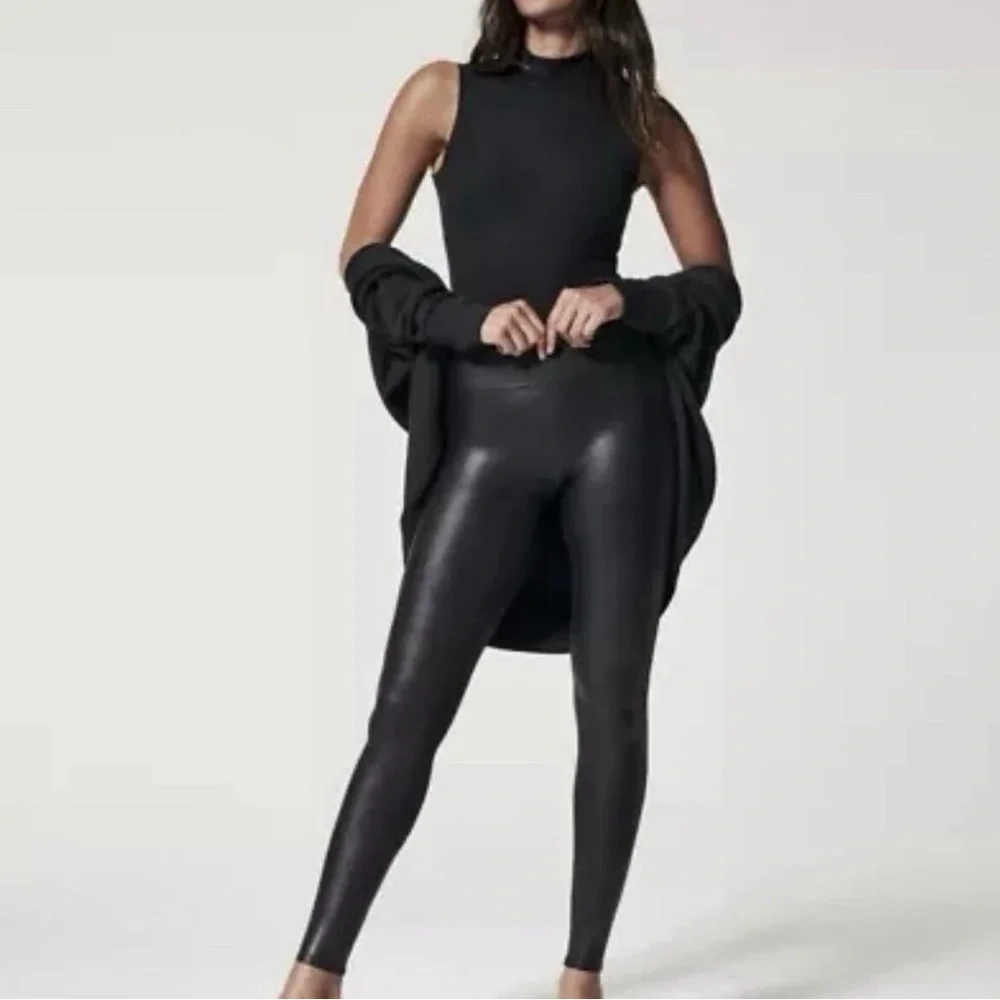 Spanx Faux Leather Black Leggings Womens Size Large - Picture 1 of 9